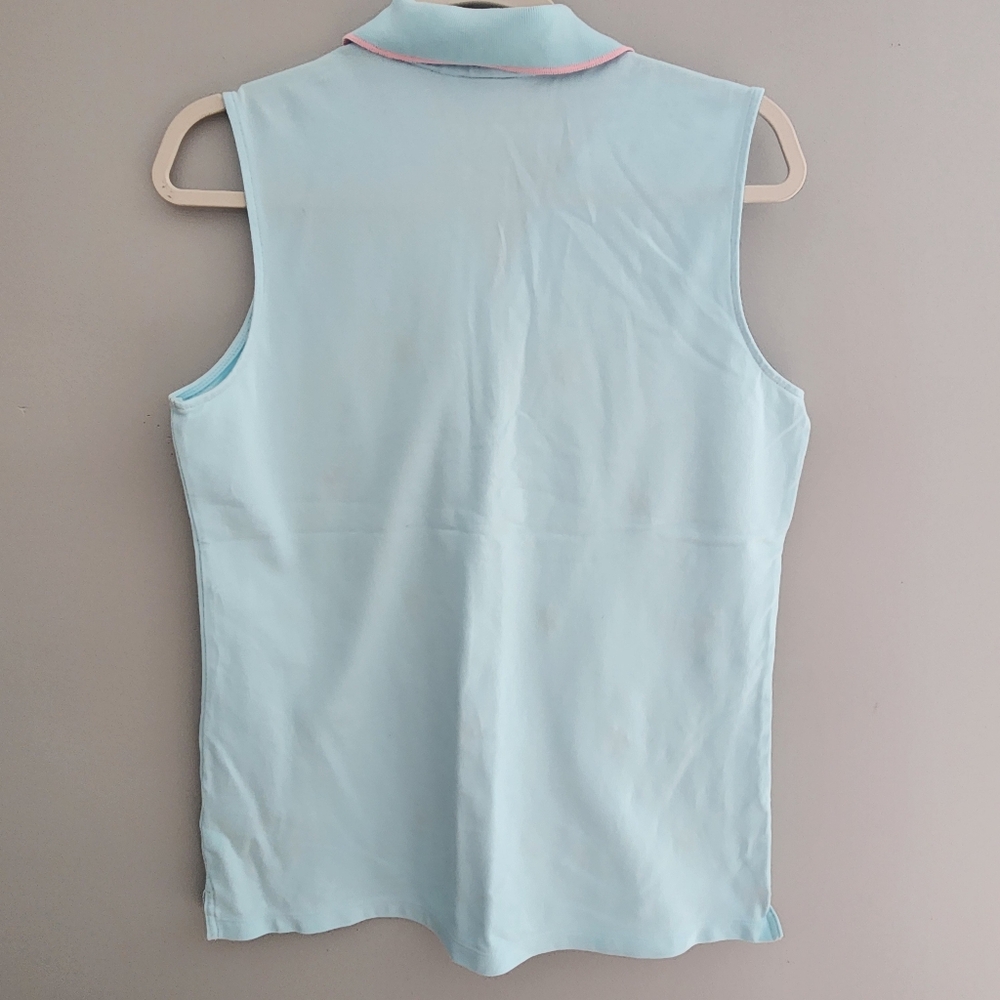 Light Blue Sleeveless Polo with Pink Flamingos and Green Palm Trees Size M - Picture 4 of 12